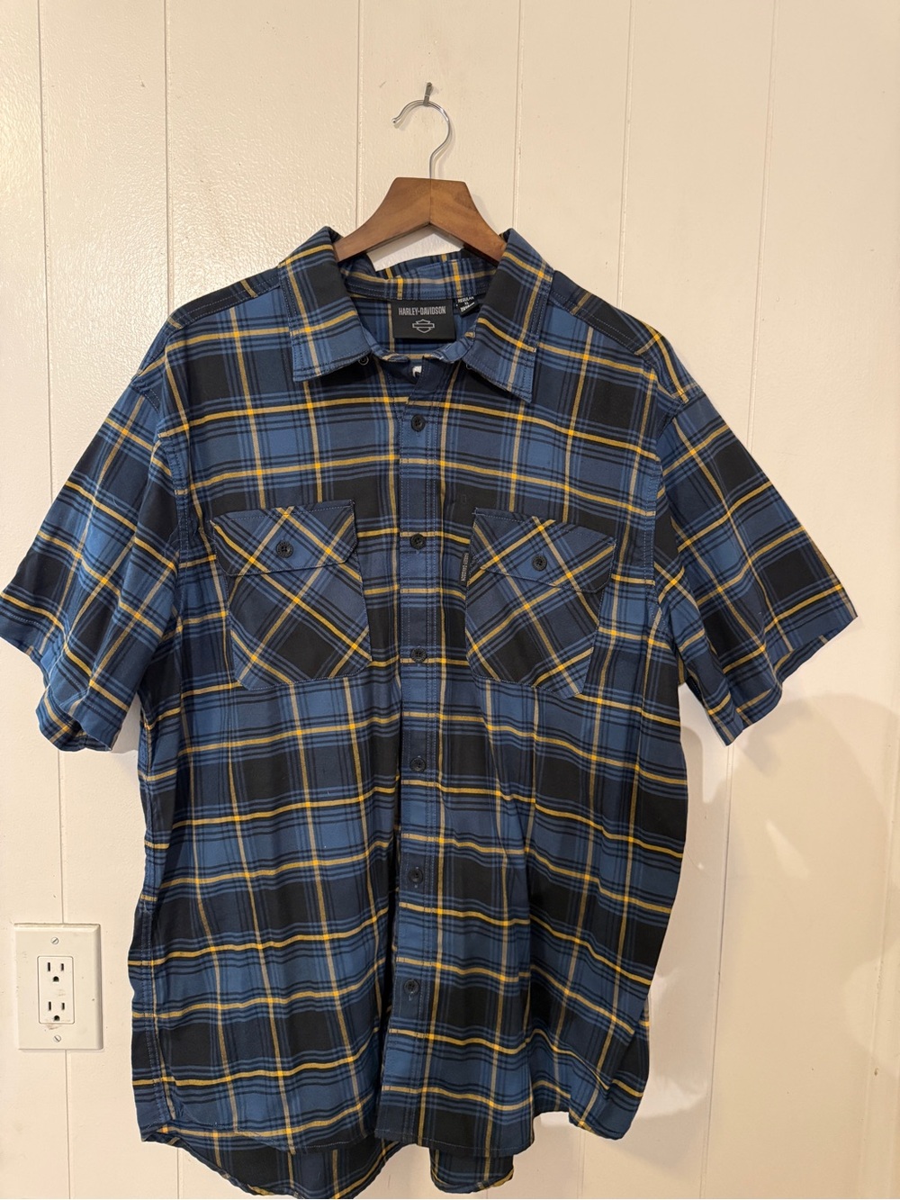 Harley-Davidson Blue Plaid Short-Sleeve Button-Up Shirt XL